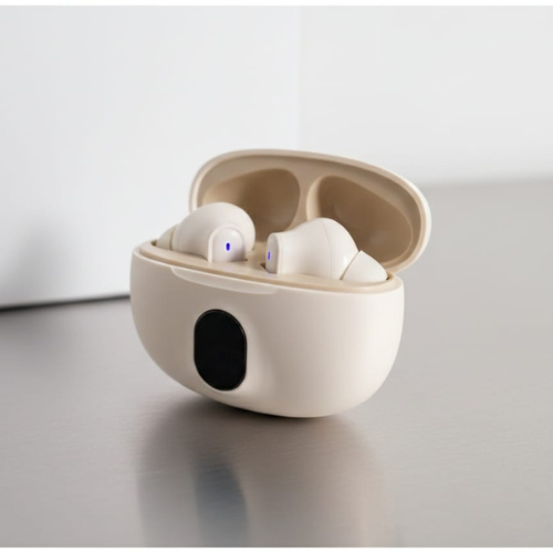 StereoEarbuds with LED Battery Display in a stylish charging case, showcasing modern design and convenience.